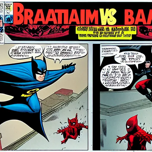 Prompt: Batman VS Spider-Man comic book page