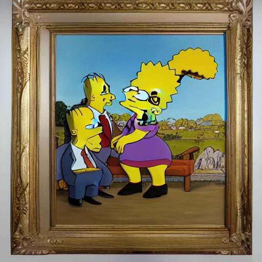 Image similar to oil on canvas painting the simpsons in the style of gustave courbet [ 1 8 6 6 ], by gustave courbet, 8 k, 4 k