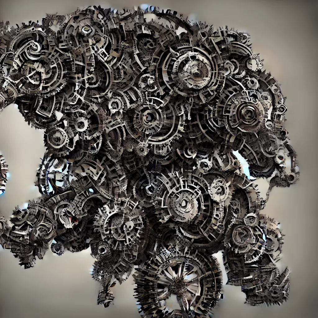 Prompt: portrait of a mechanical rhinoceros with gears, ornamental,photorealistic, wide angle, cinematic atmosphere, elaborate, highly detailed, ornate, shiny, dramatic lighting, octane render,