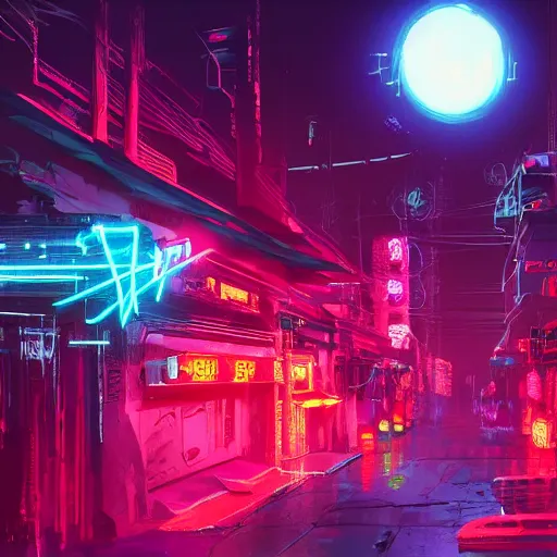 Image similar to a detailed matte painting of a neon cat under a black light with red led eyes, the cat is in a intricately detailed neo neon cyberpunk Japanese city, the angel of death with a halo, colorful background not limited to children, by Ismail Inceoglu , 4K concept art, featured on cgsociety, unreal engine