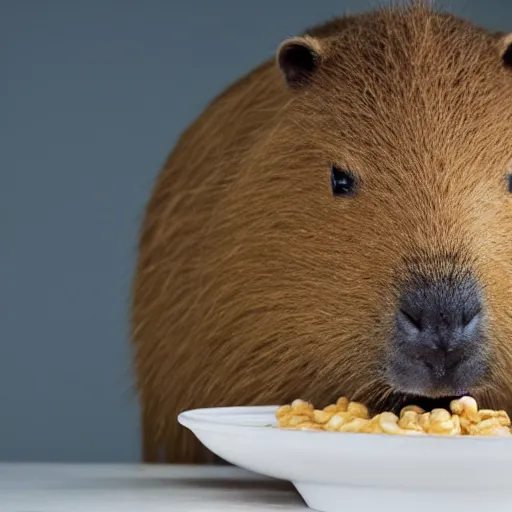 Image similar to capybara drowning in a bowl of milk and cereal