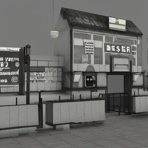 Image similar to 3 d render of east grestin border checkpoint from papers, please, trending on artstation