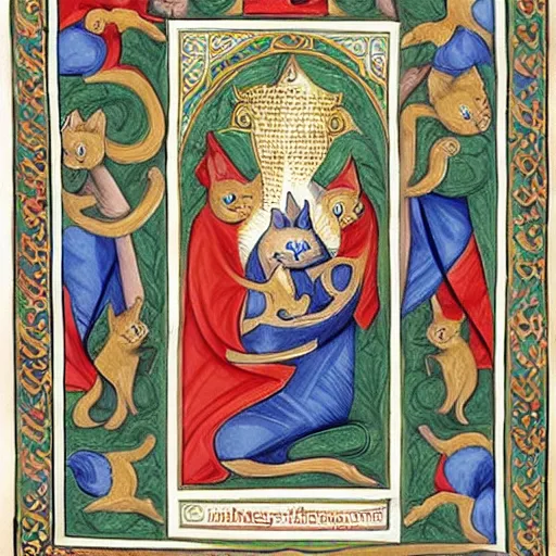 Image similar to illuminated manuscript with cats