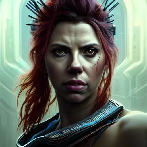 Prompt: portrait painting of a cyberpunk orc doctor extremely muscular ugly scarlett johansson with two big boar tusks, ultra realistic, concept art, intricate details, eerie, highly detailed, photorealistic, octane render, 8 k, unreal engine. art by artgerm and greg rutkowski and charlie bowater and magali villeneuve and alphonse mucha