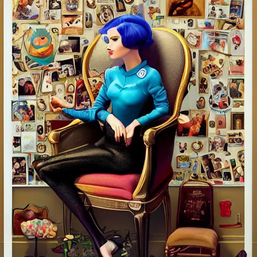 Image similar to Lofi portrait in high back chair, Pixar style by Tristan Eaton and Stanley Artgerm and Tom Bagshaw and Tim Burton