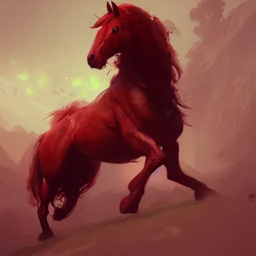 Image similar to Then a reddish horse came out. , digital Art, Greg rutkowski Trending artstation