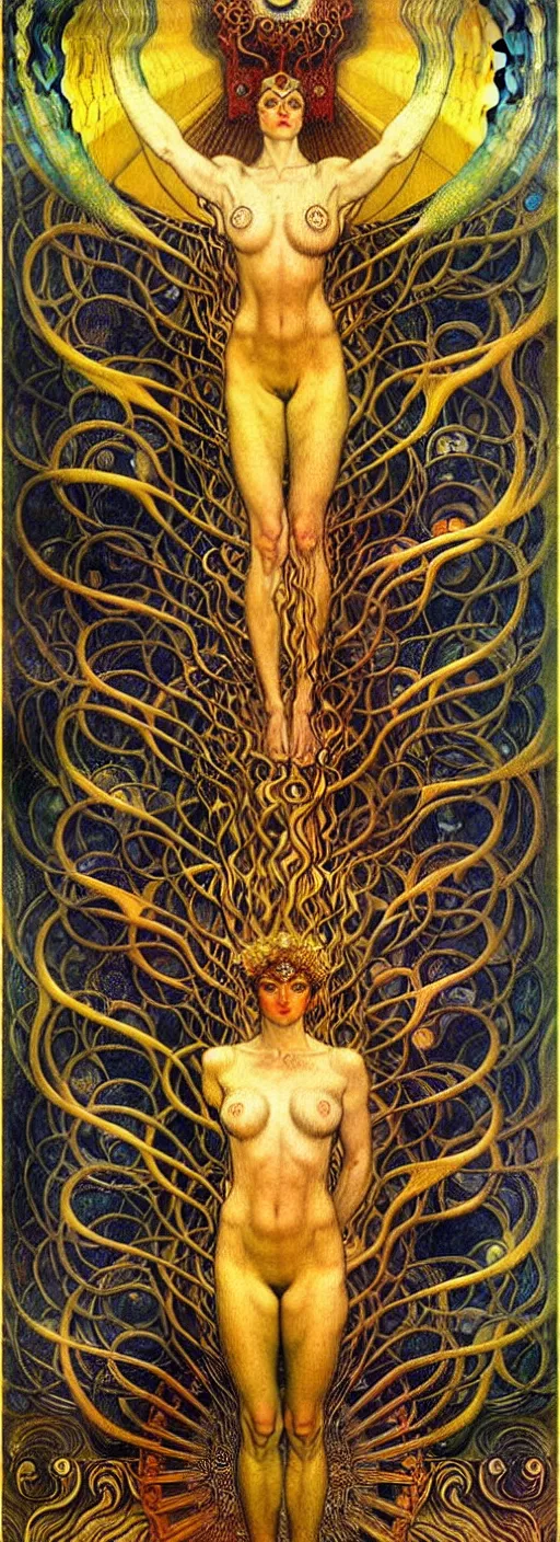 Image similar to Divine Chaos Engine by Karol Bak, Jean Delville, William Blake, Gustav Klimt, and Vincent Van Gogh, symbolist, visionary