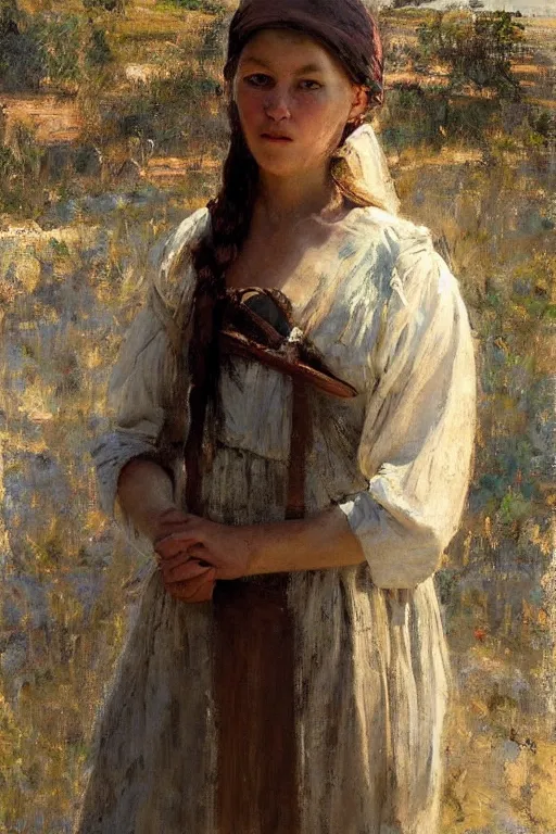 Prompt: Richard Schmid and Jeremy Lipking and Antonio Rotta full length portrait painting of a young beautiful traditonal bible character woman