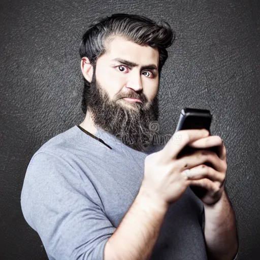 Image similar to Beautiful portrait photo Photograph of Odin using a smartphone, studio lights, stock photo