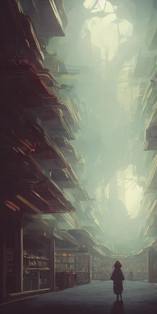 Image similar to inside an empty book store, lush, studio ghibli, sylvain sarrailh, cinematic light, majestic, concept art, volumetric lighting, magic atmospheric, fantasy, 8 k, wide angle, epic composition, award winning, artstation