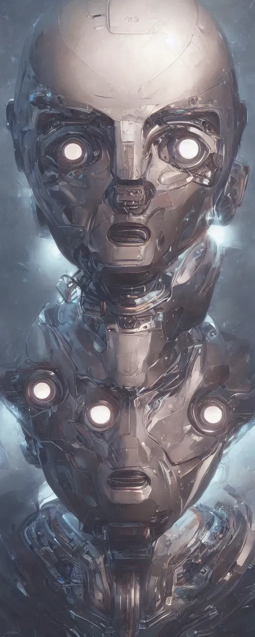 Image similar to a magical robot head, artificial intelligence, highly detailed, digital painting, mechanical details, cyber punk, smooth, sharp, beautiful face, expressive eyes, art by greg rutkowski and alex gray and boris vallejo