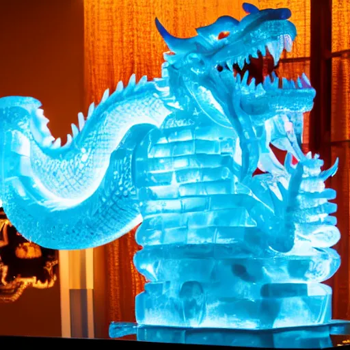 Image similar to an extremely detailed ice sculpture of a chinese dragon, studio lighting, 8K UHD