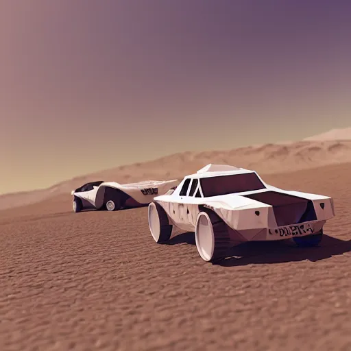 Image similar to vintage cars race on mars, lowpoly, 3 d