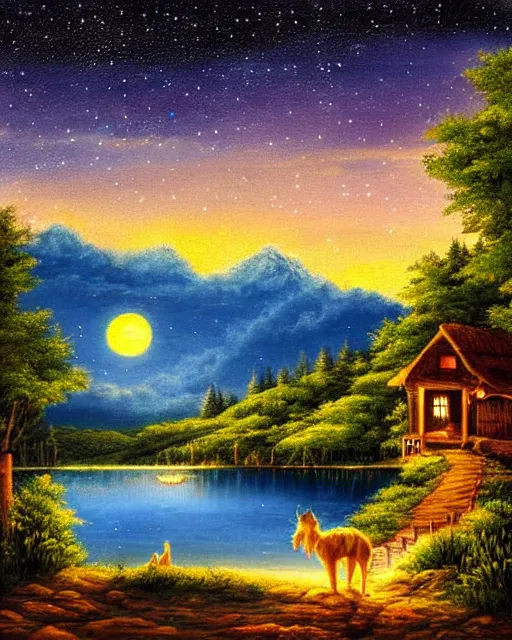Image similar to scenic view of summer night, ultradetailed,,