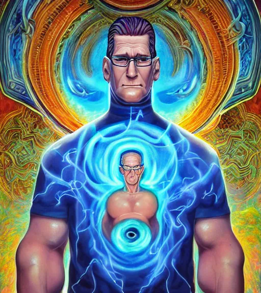 Image similar to symmetry, hank hill wearing a white tshirt, the god of propane's blue flames, blue fire, art by mike judge, art by josephine wall, art by amanda sage, art by huang guangjian, art by viktoria gavrilenko, trending on artstation,