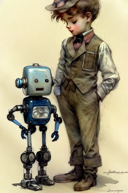 Image similar to (((((1950s boy and his robot . muted colors.))))) by Jean-Baptiste Monge !!!!!!!!!!!!!!!!!!!!!!!!!!!