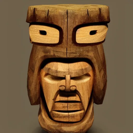Image similar to a tiki head made of wood, photography, featured on deviantart, shock art, trending on artstation,