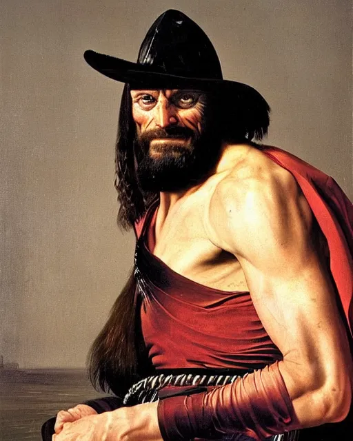 Image similar to a portrait of macho man randy savage painted by caravaggio, oil painting, highly detailed