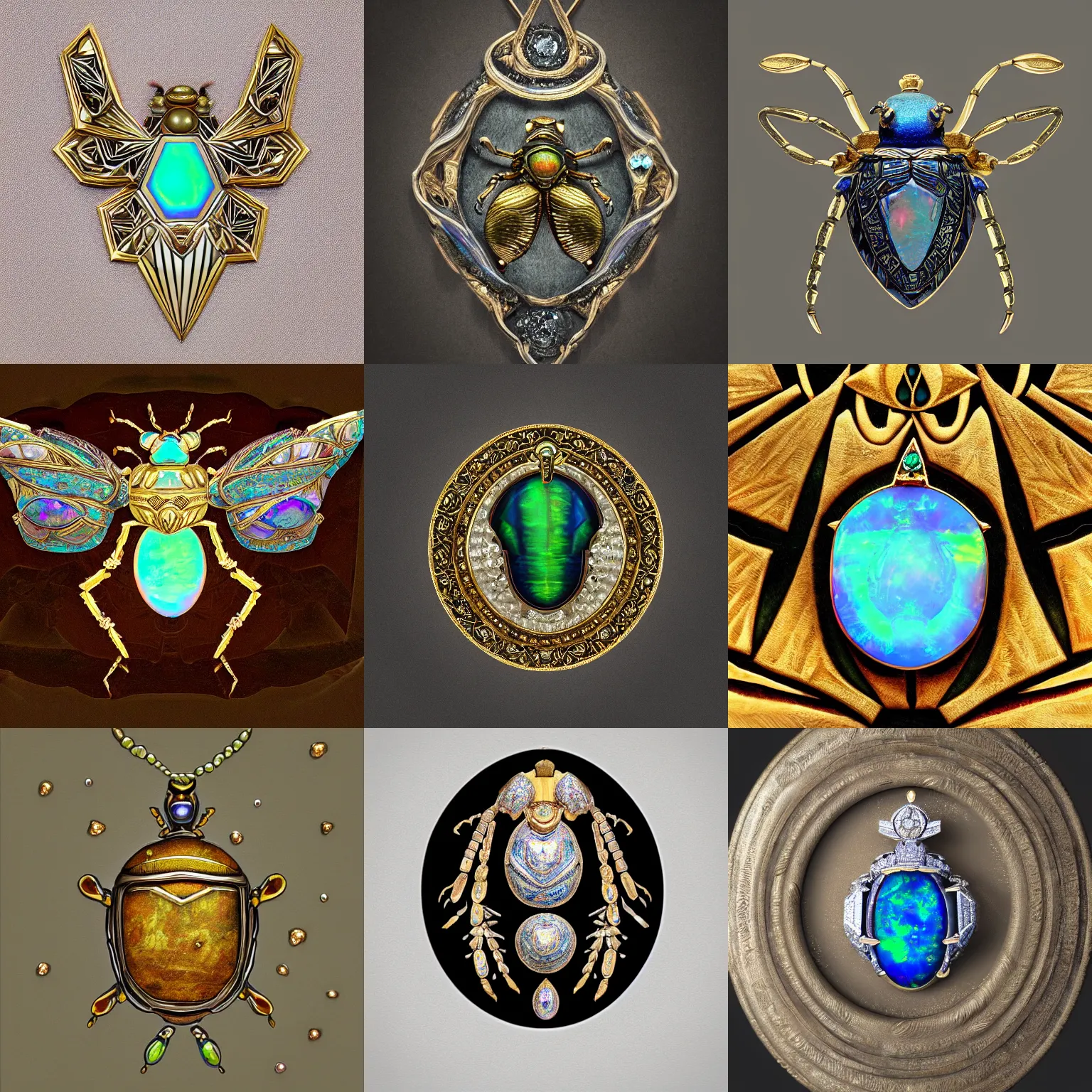 Prompt: jewelry engraved in scarab, beetle, opal diamond, art noveau, art deco, 8k , artstation, render, elegant, album art, artistic, in style of billelis, decorative art, insanely detail, gold, artwork, closeup, award winning, octane render, moody, iridescent, pearlescent, in watercolor gouache detailed paintings, dark, moody