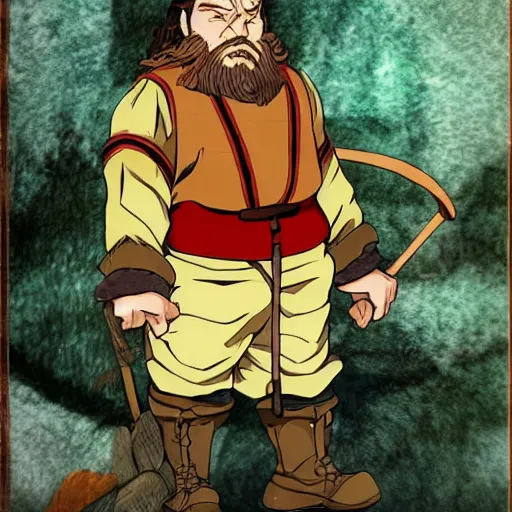 Image similar to gimli the dwarf in an anime world, incredibly detailed, ultra realistic, satoshi kon