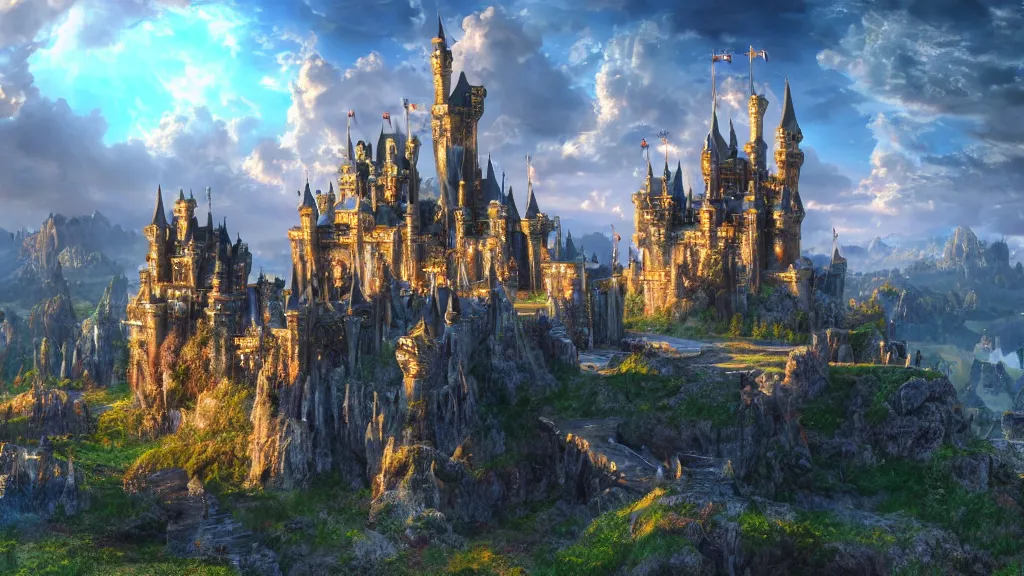 Image similar to fantasy castle, fantasy artwork, very very very beautiful scenery, hd, hdr, ue5, ue6, unreal engine 5, cinematic 4k wallpaper, 8k, ultra detailed, high resolution, artstation, award winning