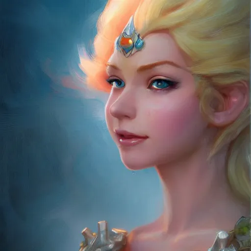 Image similar to close up princess peach as realistic beautiful blond human character art portrait, matte fantasy painting, deviantart artstation, by jason felix by steve argyle by tyler jacobson by peter mohrbacher, cinema c 9. 0