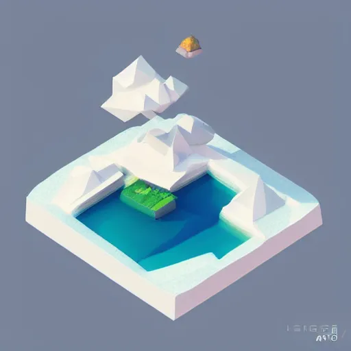 Prompt: a floating island isometric art, low poly art, game art, artstation, 3D render, cgsociety, octane render