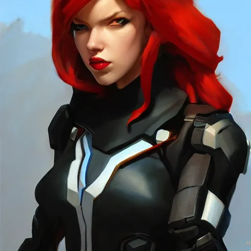 Prompt: greg manchess portrait painting of black widow as overwatch character, medium shot, asymmetrical, profile picture, organic painting, sunny day, matte painting, bold shapes, hard edges, street art, trending on artstation, by huang guangjian and gil elvgren and sachin teng