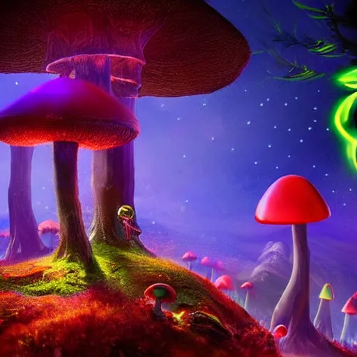 Prompt: dragon in a bright glowing mushroom forest runs for president of the galaxy uhd ultra realistic ray traced 4 k highly detailed sharp lines dramatic lighting artstation trending