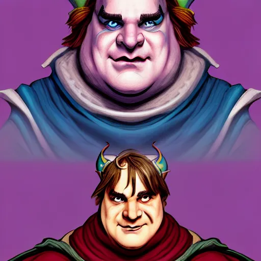 Prompt: a fantasy comic - style full portrait of a jester who looks like chris farley, digital illustration by ken taylor and sana takeda and jenny frison, character design, concept art, fine inking lines, vivid colors, dnd, highly detailed!, hd, 4 k, trending on artstation