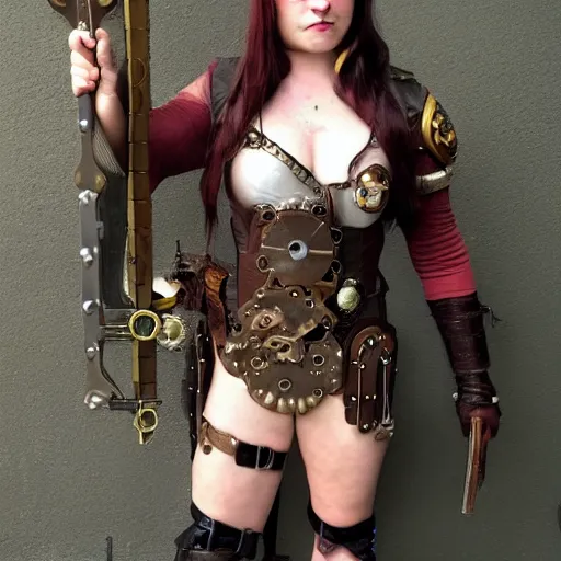 Prompt: full shot photo of a female steampunk amazon warrior