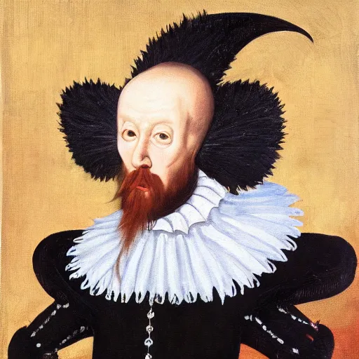 Prompt: oil painting of a demon wearing an elizabethan ruff