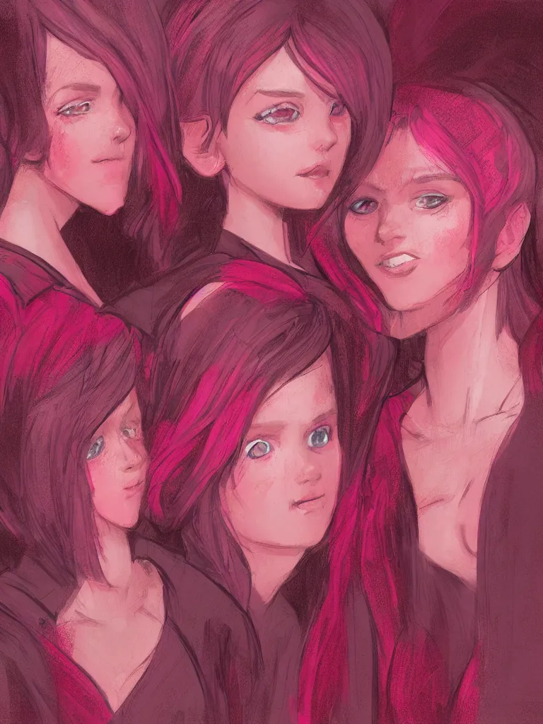 Prompt: pink and red twins by Disney Concept Artists, blunt borders, golden ratio