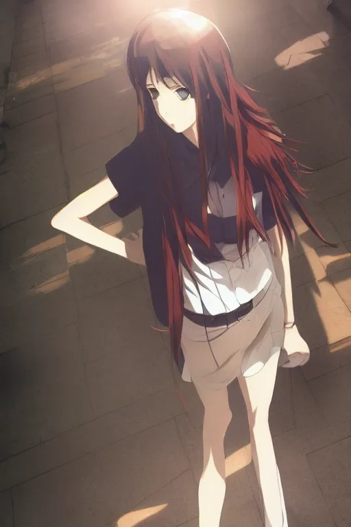 Prompt: Kurisu Makise by Akihiko Yoshida, Makoto Shinkai, with backdrop of Natural Light