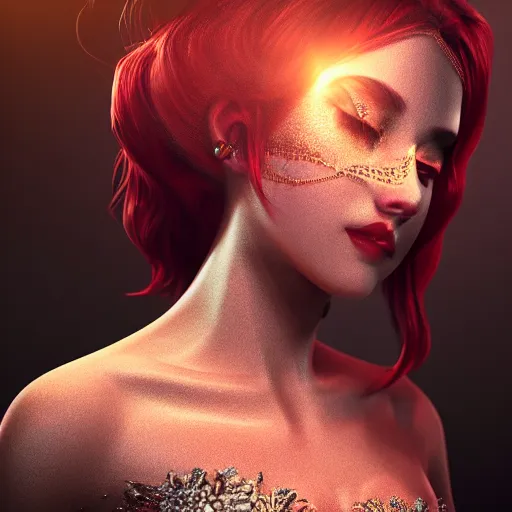 Prompt: portrait of wonderful princess of diamonds with fair skin, ornate 8 k gorgeous intricate detailed, red accent lighting, dramatic cinematic light, award winning photography, octane render