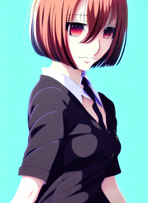 Prompt: anime portrait of a beautiful woman, medium long bob, straight bangs, wearing school uniform, ilya kuvshinov, anime, pixiv top monthly, trending on artstation, cinematic, danbooru, zerochan art, kyoto animation