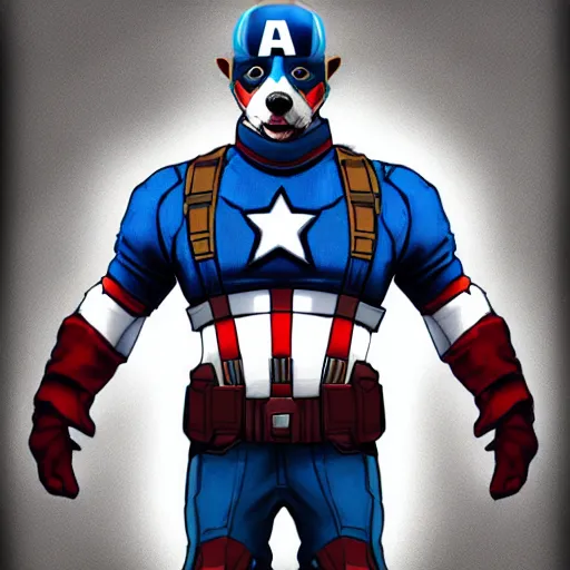 Prompt: corgi as captain america, digital artwork, artstation, high quality