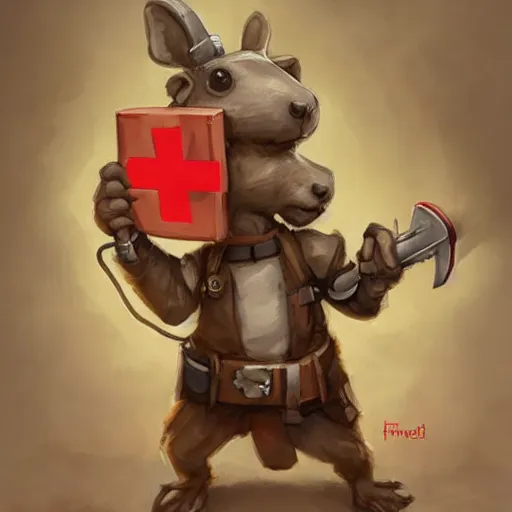 Image similar to cute little anthropomorphic Guinea Pig Field Medic, tiny, small, short, Modern Field medic with red cross, cute and adorable, pretty, beautiful, DnD character art portrait, matte fantasy painting, DeviantArt Artstation, by Jason Felix by Steve Argyle by Tyler Jacobson by Peter Mohrbacher, cinema