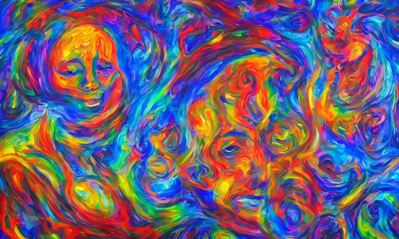 Image similar to digital mind trips inspired by liberal spiritual dimensions, oil painting