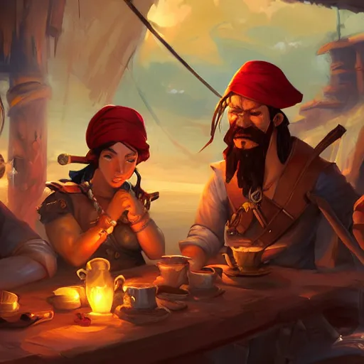 Prompt: Pirates in a tavern, cgsociety, fantasy art, 2d game art, concept art , ambient occlusion, bokeh, behance hd , concept art by Jesper Ejsing, by RHADS, Makoto Shinkai ,Cyril Rolando, face of characters by artgem