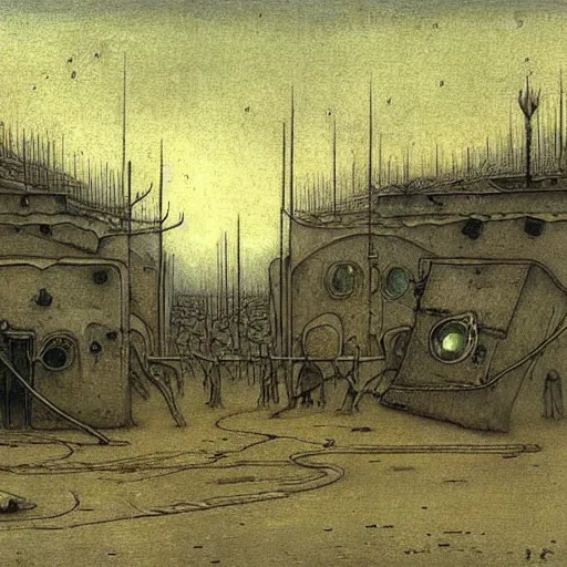 Image similar to a hyper realistic painting of an alien settlement in the middle of a human city, by alfred kubin, highly detailed, vivid color,