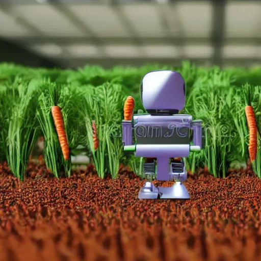 Image similar to Illustration of a small robot driving between rows of growing carrots, powerpoint, 3D-Illustration