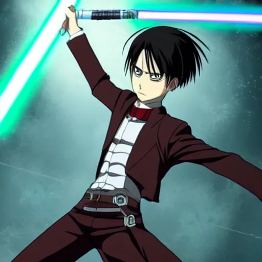 Levi Ackerman from Attack on Titan using lightsabers,, Stable Diffusion