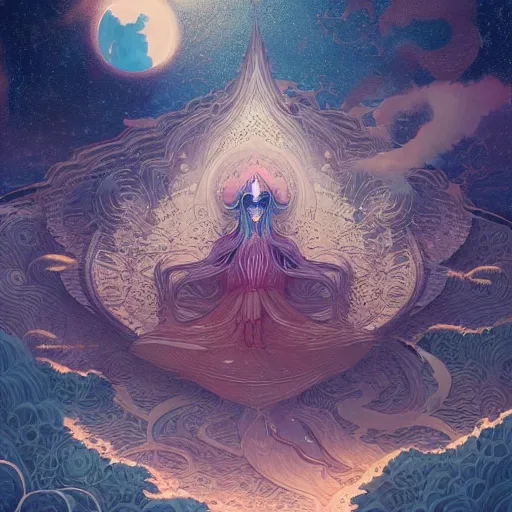 Prompt: beautiful digital fantasy illustration of a higher dimensional being, poster art by victo ngai, tarot card, behance contest winner, vanitas, wiccan, abyssal warmth, an ultrafine detailed painting by peter mohrbacher, high detail texture, unreal engine, 8 k, photographic quality, ultra hyper realistic quality, 8 k definiton