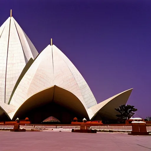 Image similar to futuristic lotus temple space station with gold, red and white marble panels, by buckminster fuller and syd mead, intricate contemporary architecture, photo journalism, photography, cinematic, national geographic photoshoot