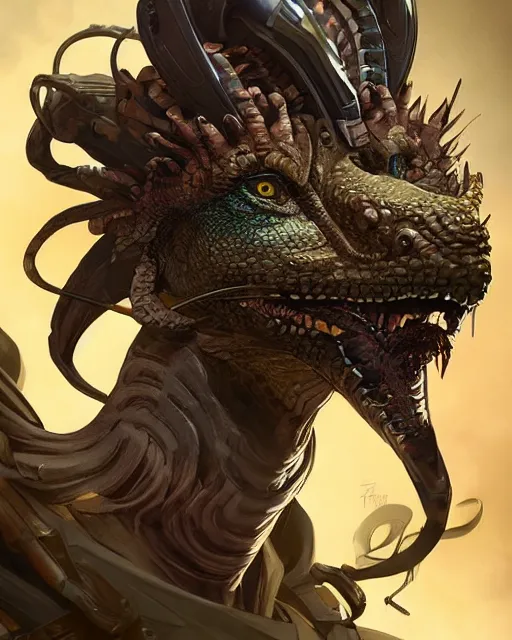 Prompt: Mutant Basilisk as an Apex Legends character digital illustration portrait design by, Mark Brooks and Brad Kunkle detailed, gorgeous lighting, wide angle action dynamic portrait