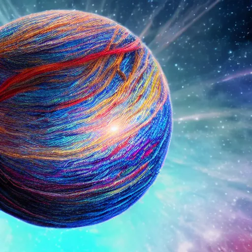 Image similar to colorful ball of yarn as a planet, nasa photo, intricate, 8 k highly professionally detailed, hdr, cgsociety