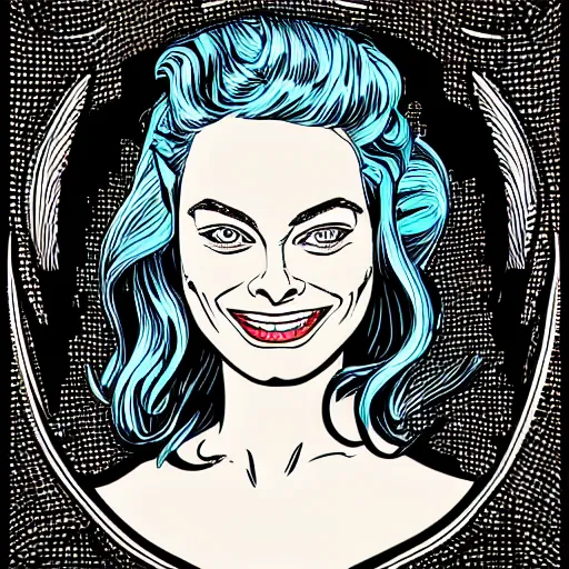 Prompt: detailed illustration of margot robbie in flat colour, by james jean, by yukio shimizu