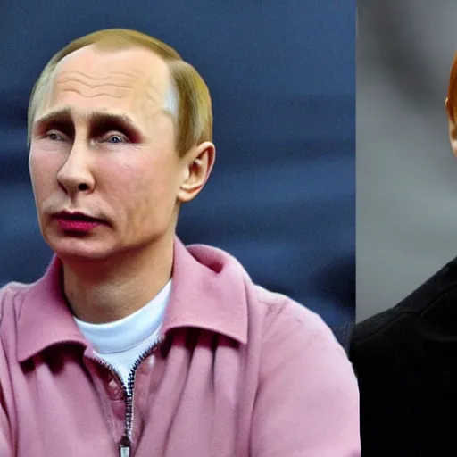 Prompt: punk young vladimir putin, pink hair,