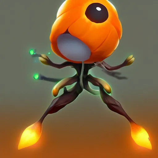 Image similar to A pokemon that looks like The flying Trypoxylus dichotomus,pumpkin body,Trending on art station. Unreal engine.
